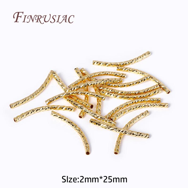 20/25/30MM Long Curved Tube Beads 18K Gold Plated Texture Tube Beads For DIY Bracelet Necklace Jewelry Making Supplies Accessory
