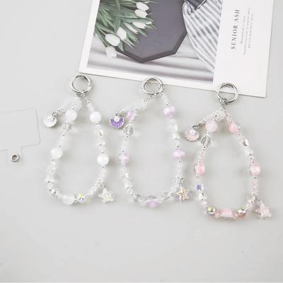 Cute High-End Crystal Star Bead Wrist Style Mobile Phone Pendant Shell Luggage Hanging Accessory Chain Plastic Key Chains