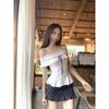 French Fungus Edge One-word Collar Short-sleeved Women's Summer New Chic Bow Attack To Slim Top Trend