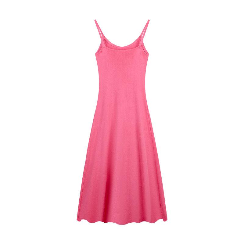 French Sexy Slim Fit and Thin Solid Color Suspender Dress, New Temperament Vacation A-shaped Dress, Versatile Long Dress
