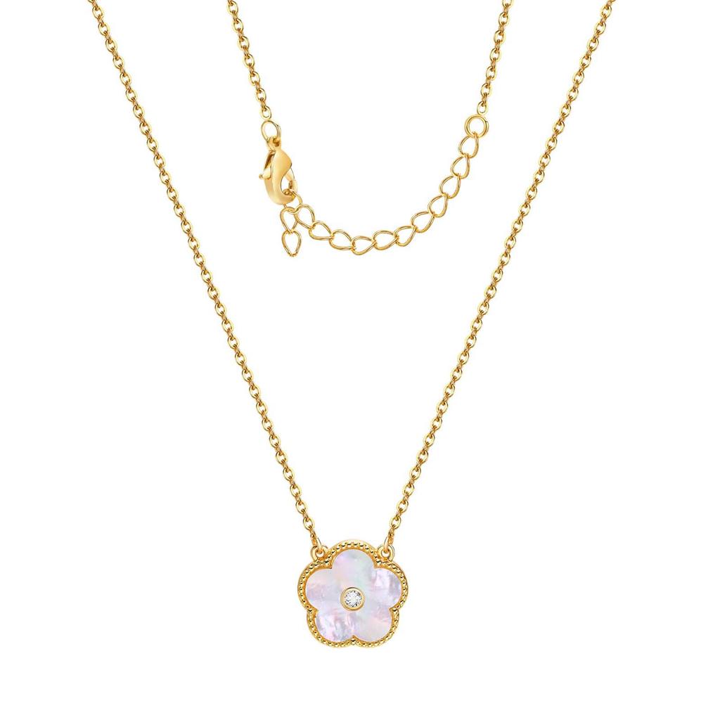 Accessories, Stainless Steel Flower Pendant 18K Gold Necklace Ladies, Shell Elements 197