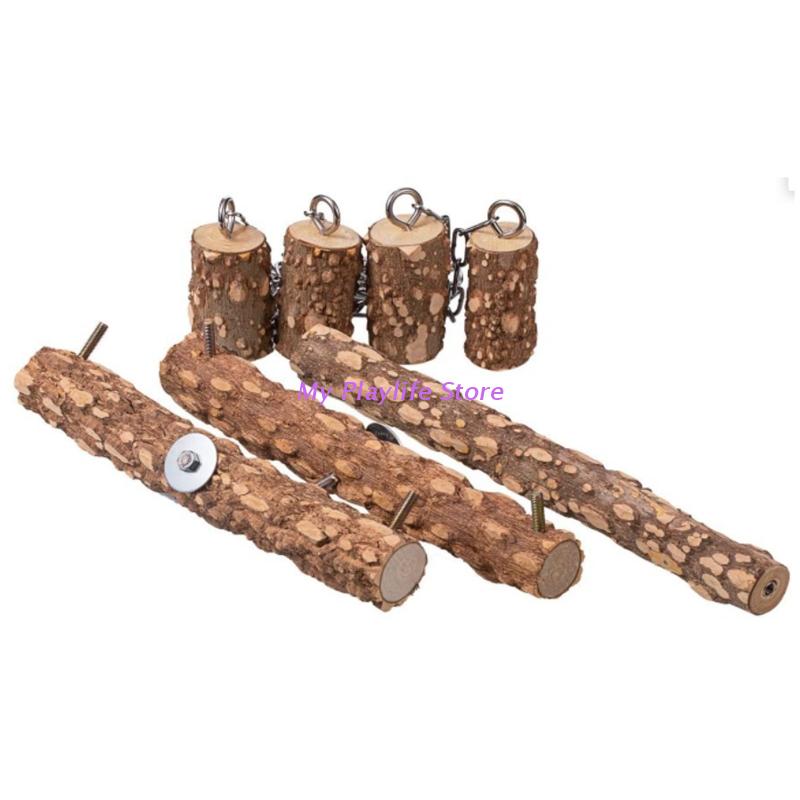 Bird Toys Wooden Perch Toy for Large Birds Natural Wood Parrot Swing Chew Toy Easy To Install for African Greys Mini Macaws