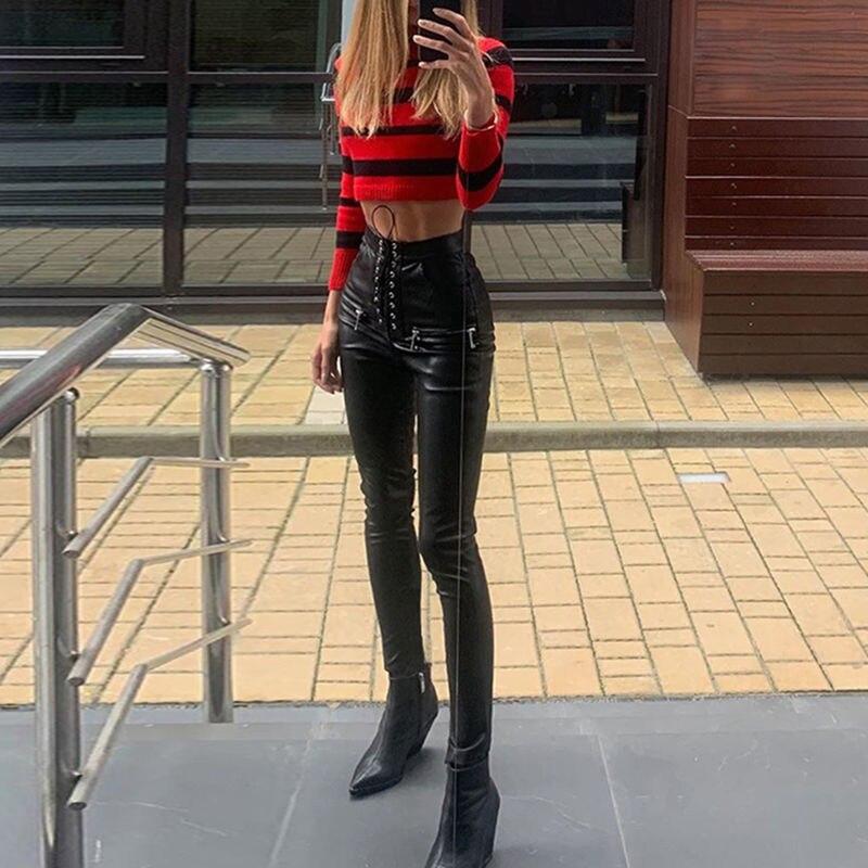 Buy Pu Lace-Up High Waist Faux Leather 