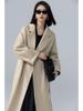 Petite Women's Mid-Length Camel Wool Coat - Loose Double-Faced Cashmere with Tie-Waist for Autumn and Winter.