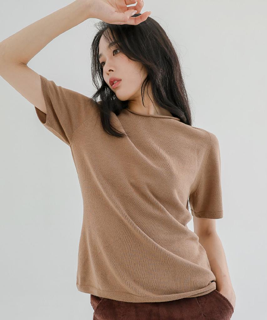 Sekeonseukin Cotton Silk Rolled Neck Short Sleeve Pullover