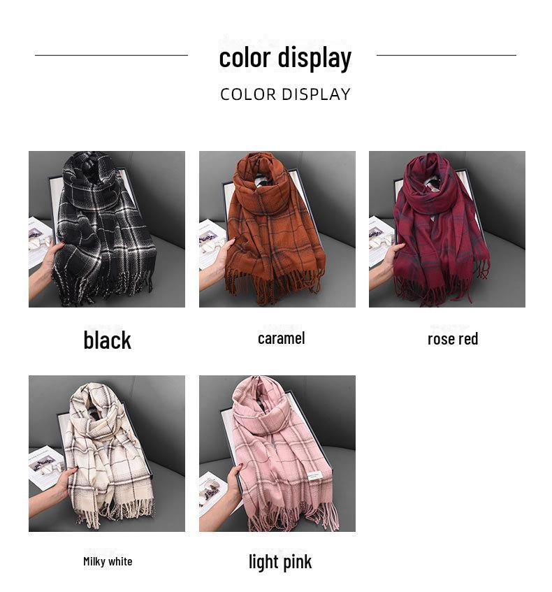 Chic Plaid Scarf for Women - Cozy Imitation Cashmere Shawl for Autumn/Winter, Versatile Korean-Style Neck Warmer