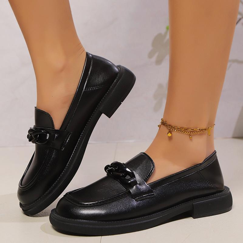 Butterfly Buckle Pu Leather Loafers Women British Style Black Low Heels Work Shoes Ladies  Spring Slip On Casual Shoes 42