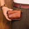 Head Layer Cowhide Key Bag for Men, Made of Aged Vegetable Tanned Leather, Pleated Waist, Hanging Key Buckle, Multifunctional Coin Purse