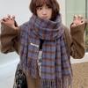 Plush Plaid Wool Scarf Tassel Long Shawl Simple Winter Cashmere Scarves  Student