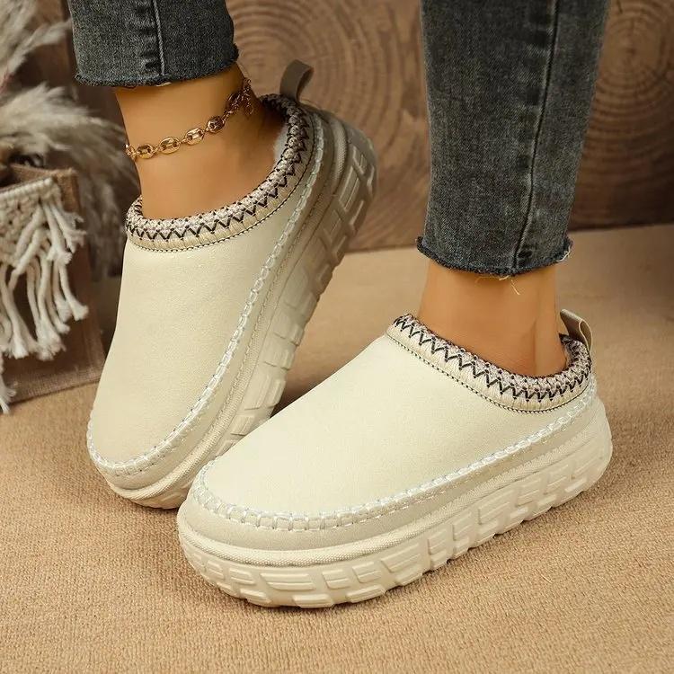 Fashion Women's Thick Bottom Snow Boots Fleece Lined Slip-On Slippers Autumn Winter New Style Cotton Plush Clog Fashion Slippers