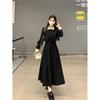 Contrast Color Lapel Temperament Waist Line Fake Two-piece Skirt High-end Niche Corduroy Dress Women