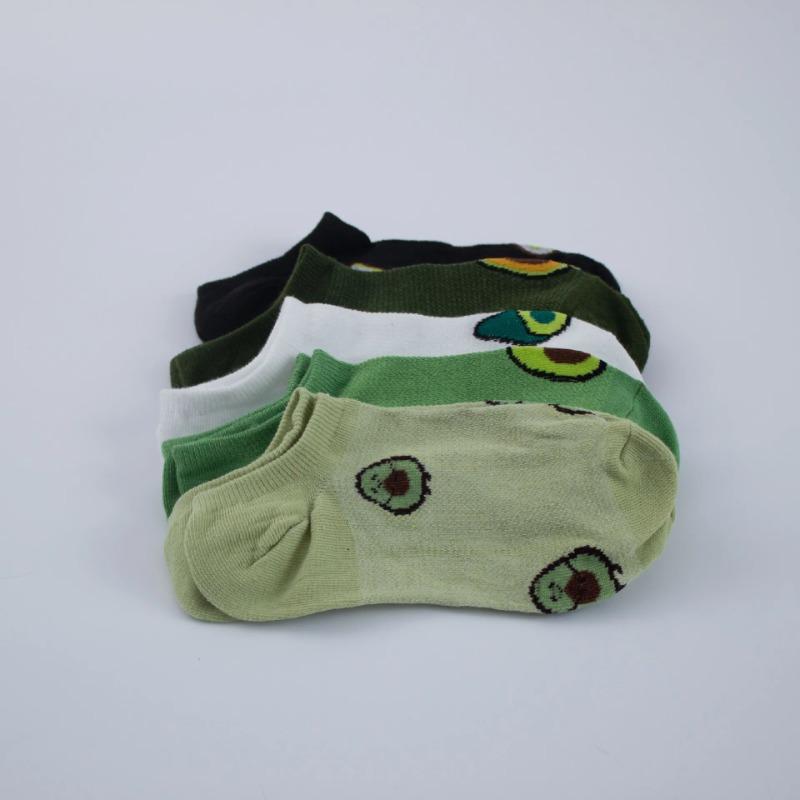 5 Pairs Avocado Ankle Socks Cartoon Fresh Fashion Breathable Summer And Autumn Comforts Women's Low Cut Boat Sock