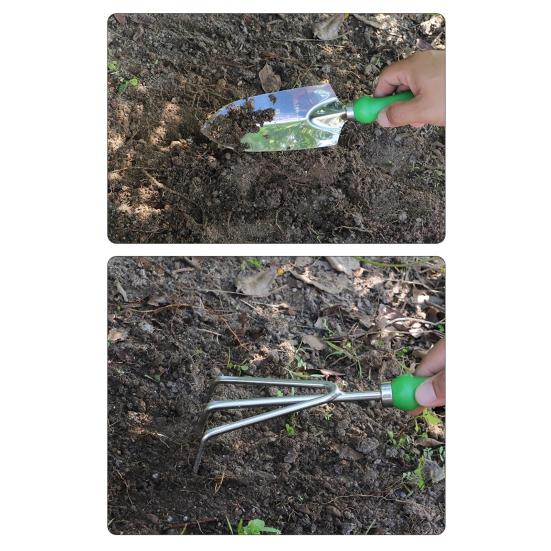 Gardening Tool Set Stainless Steel Trowel with Non-Slip Handle Transplanter Tool Hand Rake with Storage Tote Gift
