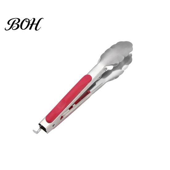 Versatile Kitchen Clamp Tongs with Anti-Slip Handle And Silicone Scalloped Edges, Stainless Steel Food Clip Edges Locking Clips for Grilling