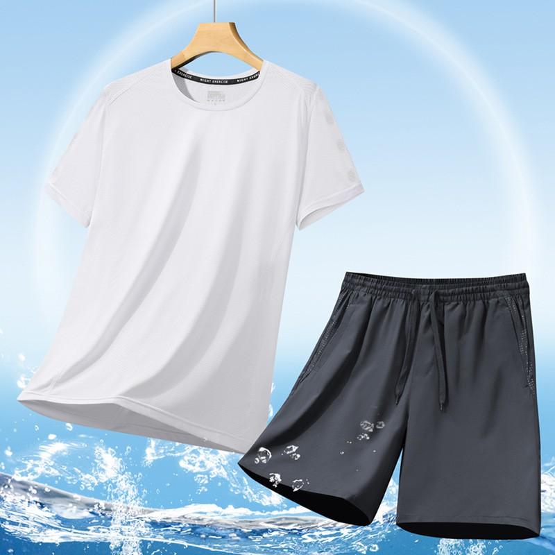 Mens Quick-Dry Sport Set Short Sleeve T-Shirt Shorts Lightweight Breathable Activewear Running Gym Casual Wear