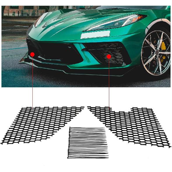 HECASA Grille Mesh Compatible with 2020-2023 Chevy Chevrolet Corvette C8 Front Outer Grill Guard Vents Insert Set Black