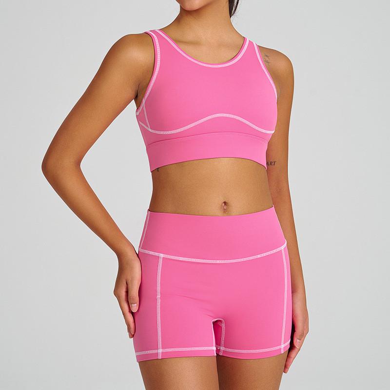 

QYZJ Quick-Dry Color Block Running and Yoga Set: Shorts and Strappy Vest S