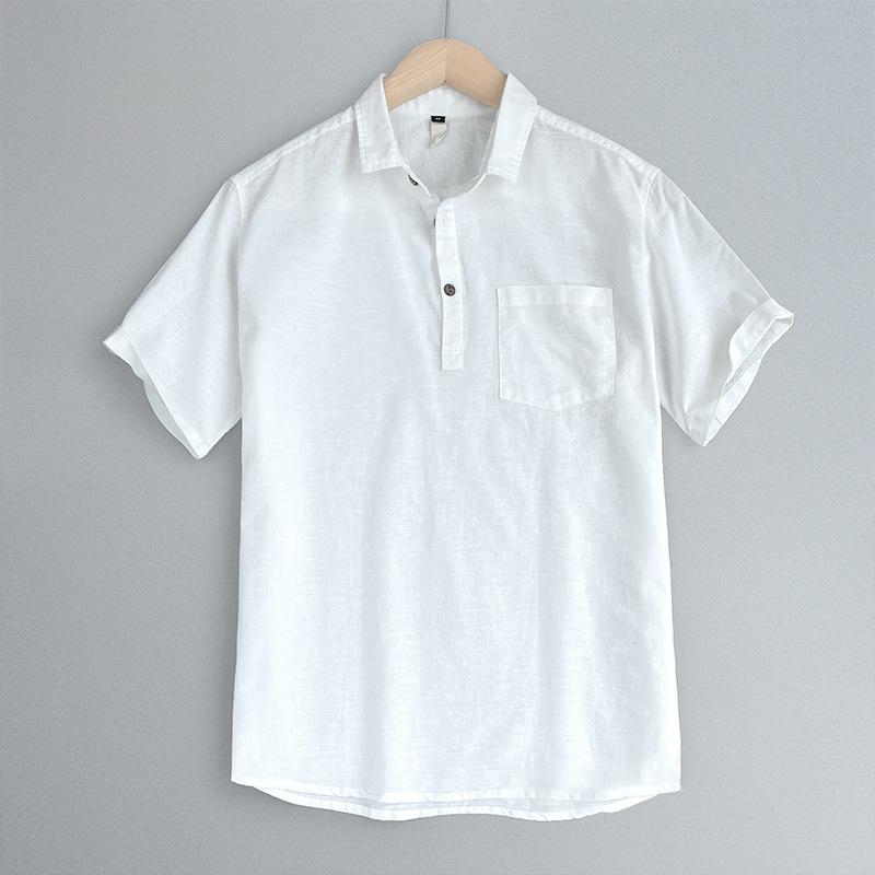 

High End Linen Short Sleeved Polo Shirt for Men s Summer Thin Vintage Cotton Linen Top with A Lapel T-shirt for Men s Half Sleeved Shirt XXXXL