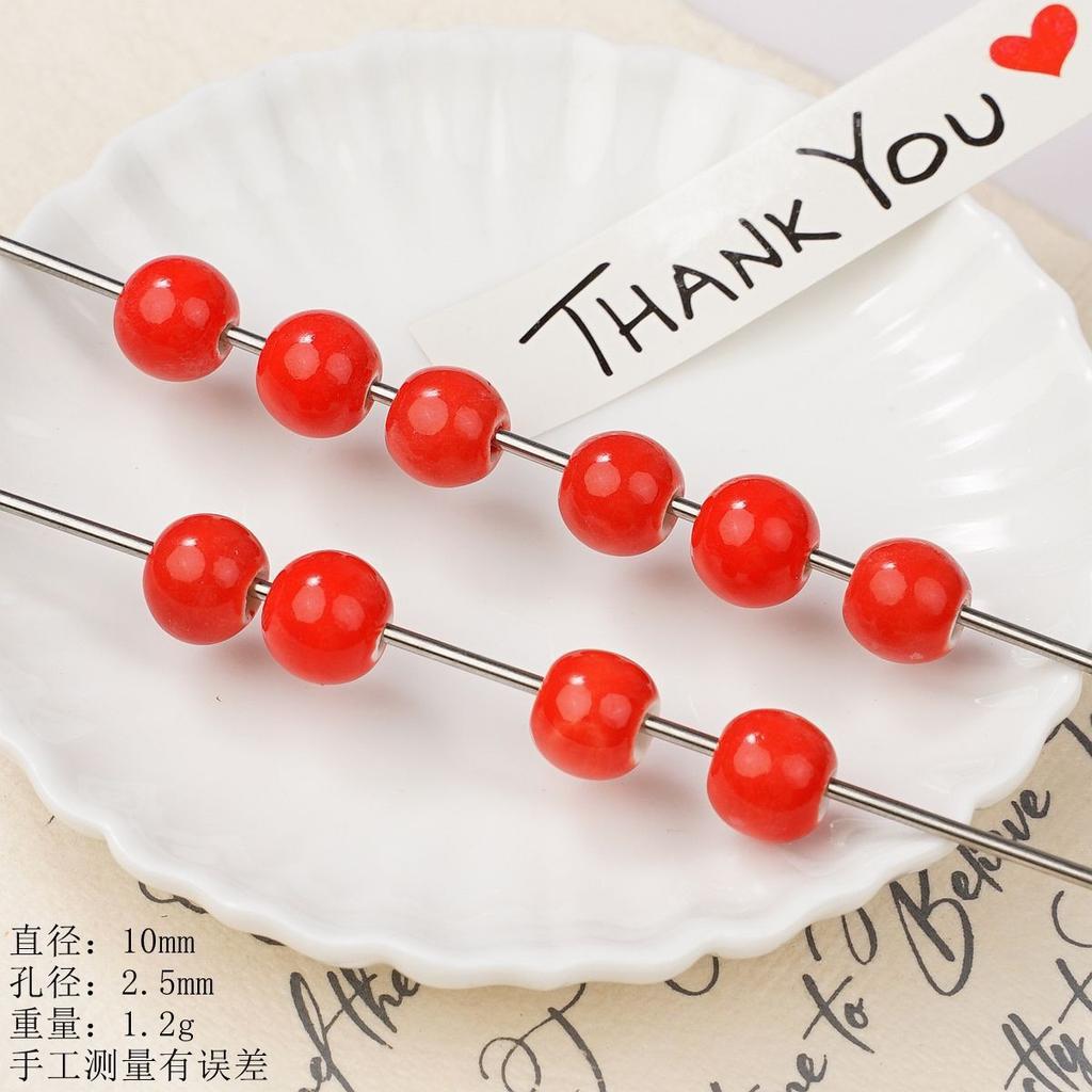 Ceramic Loose Beads Chinese Red Beads Handmade DIY Necklace Loose Beads Accessories