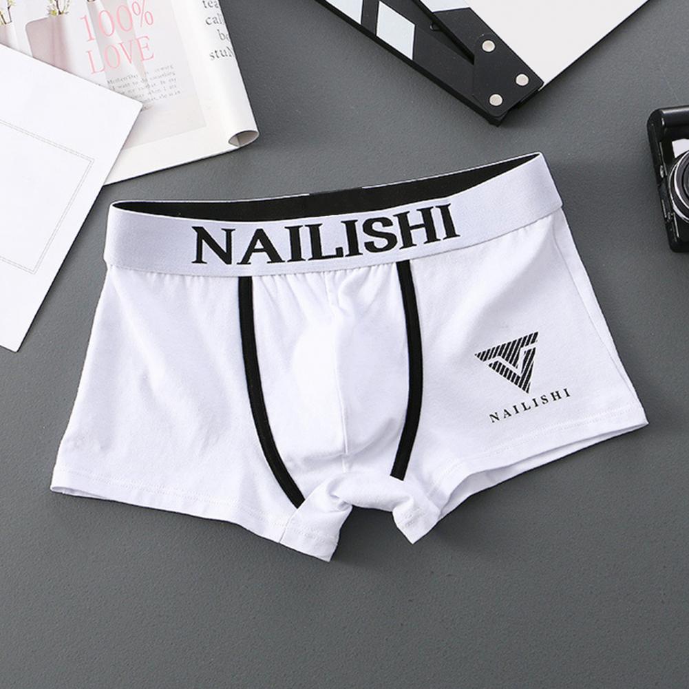 Men Boxer Briefs Mid-rise Elastic Waistband Letter Print Leisure Shorts Underwear U-Convex Breathable Panties Daily Wear