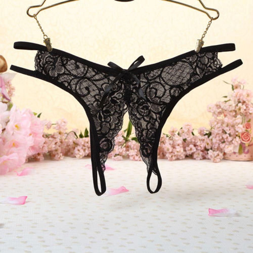 Lace Panties Crotchless Underwear Thongs Women G-string Sexy Floral Bow Briefs