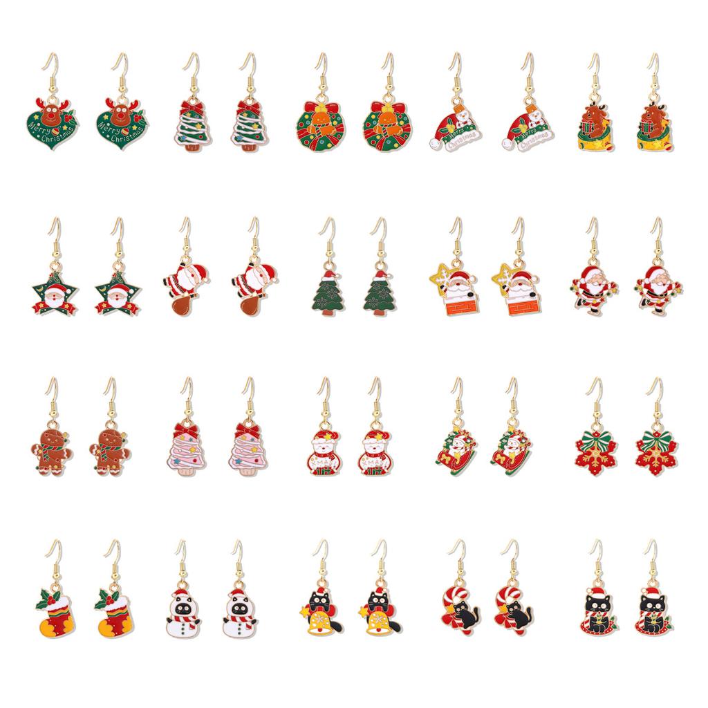 Cartoon Drip Santa Earrings, Personalized Christmas Column Elk Gingerbread Man Earrings