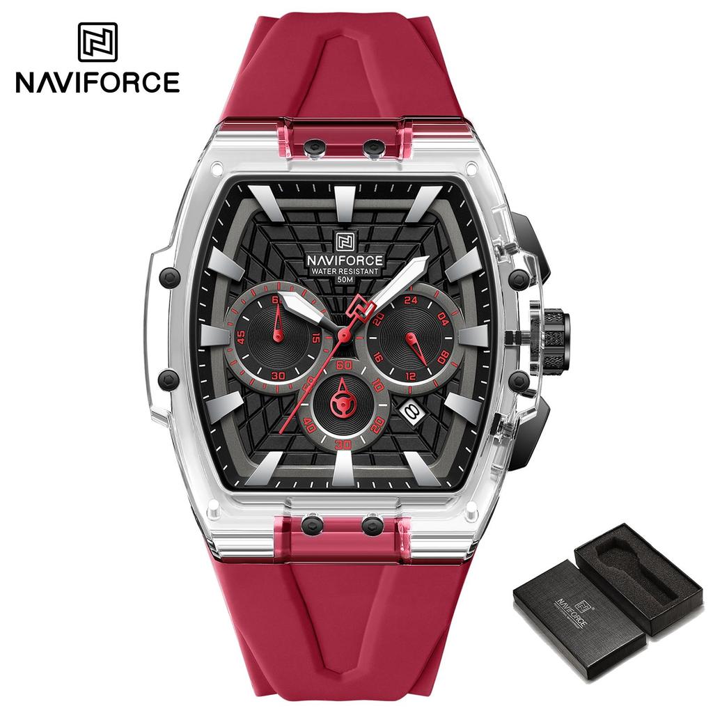 NAVIFORCE Original Men Sports Chronograph Watch Quartz Movement Silicone Strap 50m Waterproof Luminous Pointer Lightweight Men Casual Watch NF6113