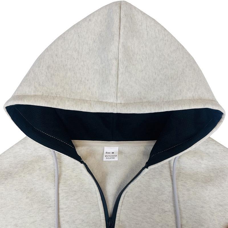 Mens American Heavyweight Fleece Lined Loose Color Block Drawstring Zip Up Hooded Sweatshirt