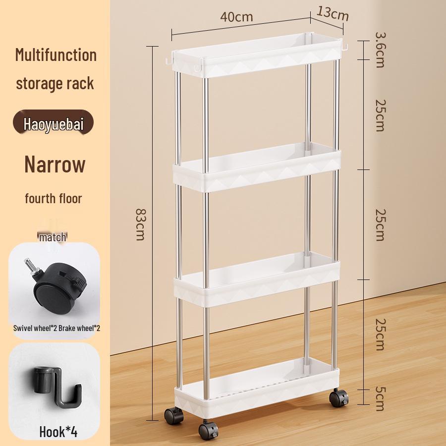 Compact Multi-Layer Mobile Storage Rack for Kitchen, Bathroom, Living Room, Bedroom - Floor-Standing, Narrow Design Trolley Shelf.