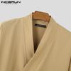 INCERUN Hauts à manches 3/4 pour hommes, chemises kimono amples et décontractées à lacets sur le devant