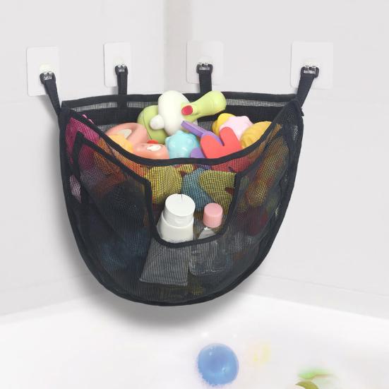 Bathroom Toy Storage Bag with Hooks Mesh Design Water Leakage Mildew-Proof Kids Toy Storage Organizer