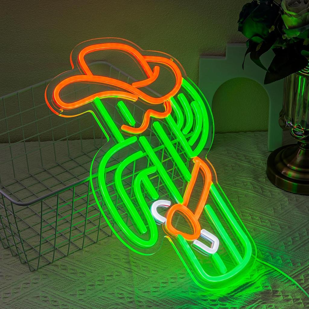 Cactus Neon Sign Cowboy Hat Neon Light for Wall Decor Cowboy Led Neon Sign Colorful Led Neon Light Plant Neon Signs for Bedroom Bar Game Room Man