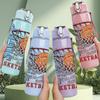 1PC Slogan Basketball Art Pattern 750ml Color Plastic Sports Water Bottle Leakproof Flip Straw Lid Suitable for Sports Office Home Use