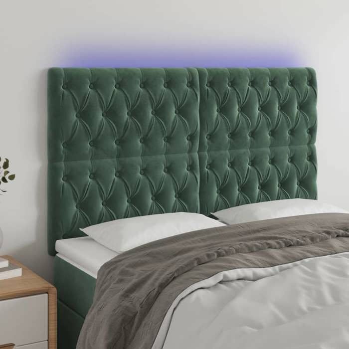 VidaXL Tête de Lit à LED Meuble de Chambre à Coucher Accessoire de Lit Double Tête de Cadre de Lit Intérieur Vert Foncé 3122811