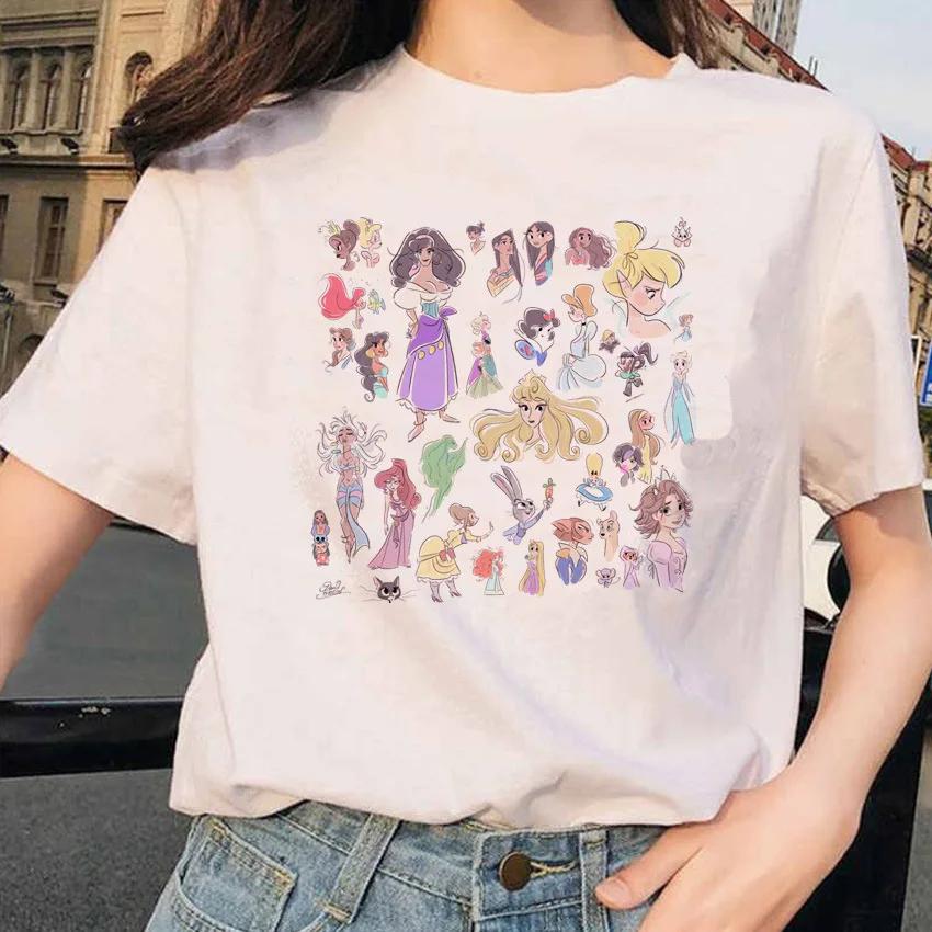 Kawaii Cartoon Princess Pattern Women's T-shirt Summer Cotton T-shirt Top Loose Short Sleeved White O-neck Women's T-shirt