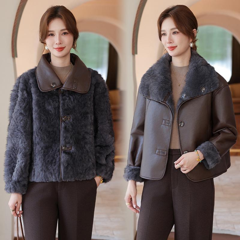 

[Двусторонний двусторонний] Женская новая двусторонняя одежда, куртка из пуха с лацканами из искусственного меха, на подкладке и утолщенная 5XL [Recommended 150-80 kg] лавандовый