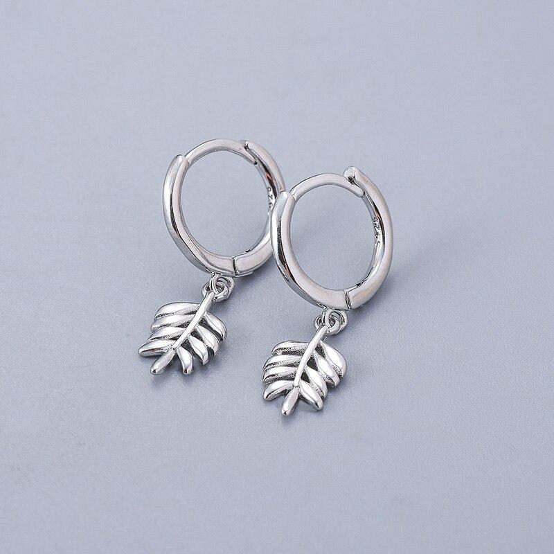 925 Sterling Silber Blätter Anhänger Creolen Ohrringe Damen Schlichte Modeschmuck