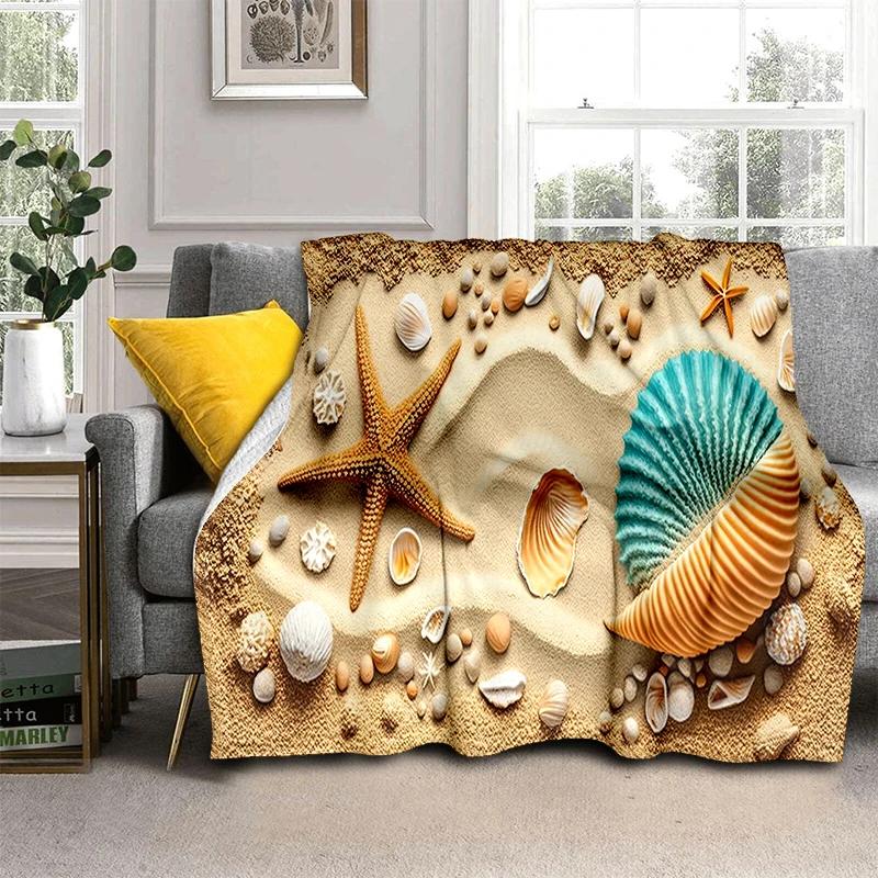 3D Starfish Beach Shell Sea Star Sand Blanket,Soft Throw Blanket for Home Bedroom Bed Sofa Picnic Travel Office Cover Kids Gift