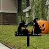 Halloween Garden Stake Metal Art Flying Witch Sign Skeleton Zombie