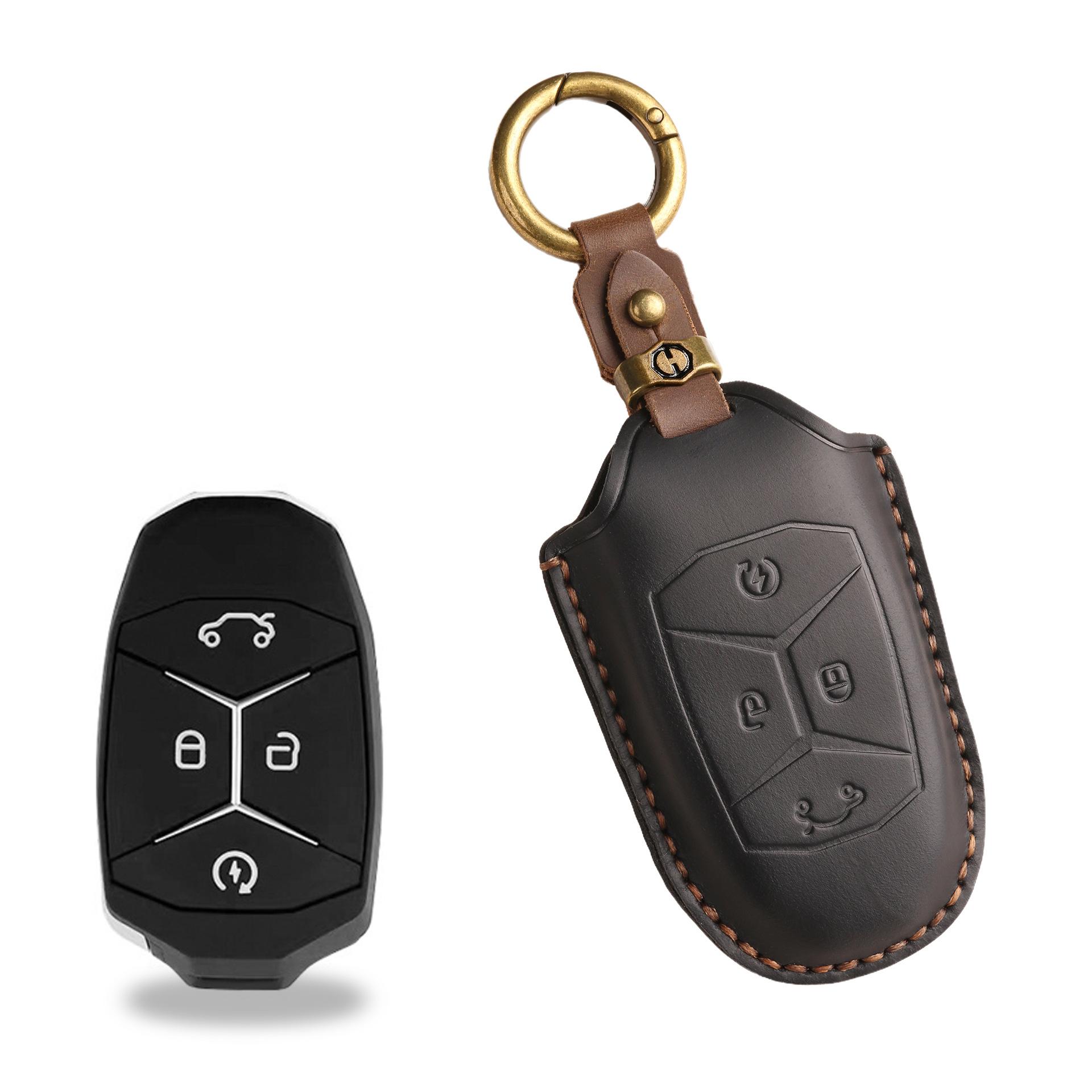 

Retro key cover is suitable for Lynk & Co 03 genuine leather 2022 special buckle pure handmade cowhide car key case чёрный
