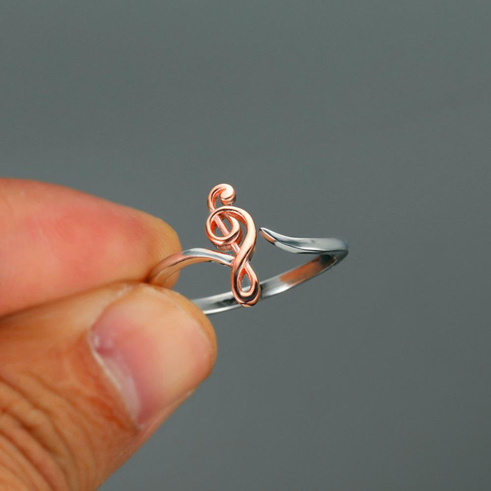 1Pc Fashion Double Tone Music Note Copper Ring, Creative Simple Fashion, Color Separation Open Ring