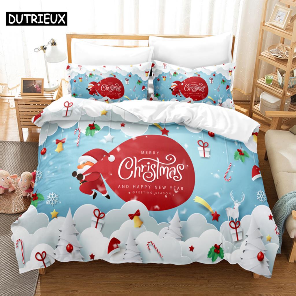 Blue Christmas Quilt Cover Kit Queen Size Size Luxury King Size Full Single Size Size Double Size Bed 3D Pattern Quilt Case Linen Pillowcase Single