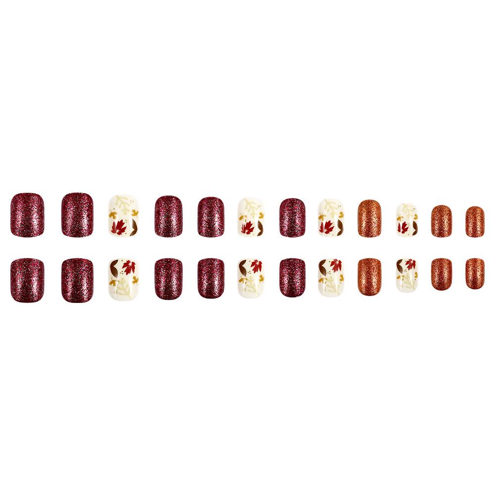 Maple Leaf Warm Tone Wearable Square Nails - 24 PCS Removable Nail Art Set
