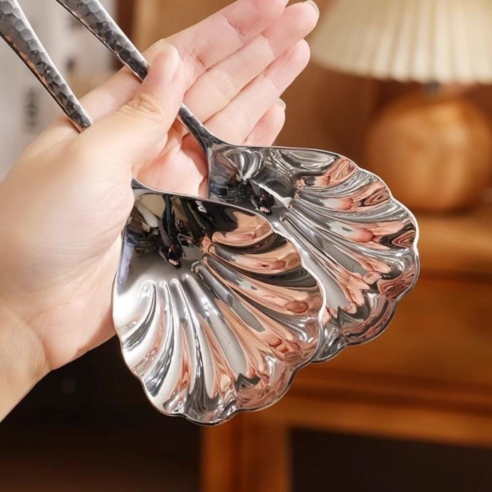 Qualität 304 Edelstahl Muschelförmiger Löffel Lebensmittelqualität Mit Langem Griff Dessertlöffel Muschelform Eisportionierer Desserts