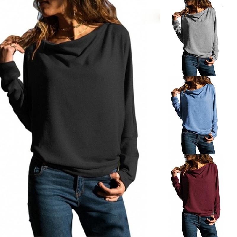 Women Autumn Long Sleeve Shirt Pure Color Casual Loose Tops