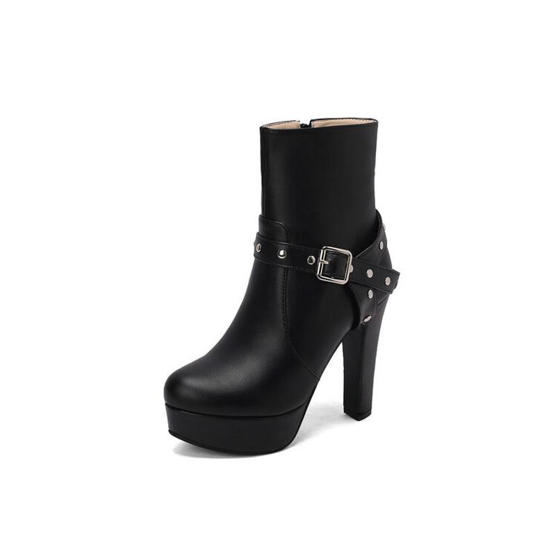 Belt Buckle Platform Boots Women High Heels Ankle Boots Autumn Winter Big Size 42 43 Women's Boots Pumps Ladies Shoes WSH4983