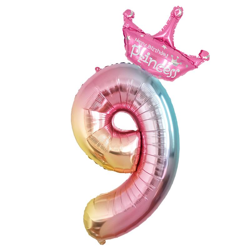 

32 Gradient Number Balloon with Crown - Birthday Party Decoration