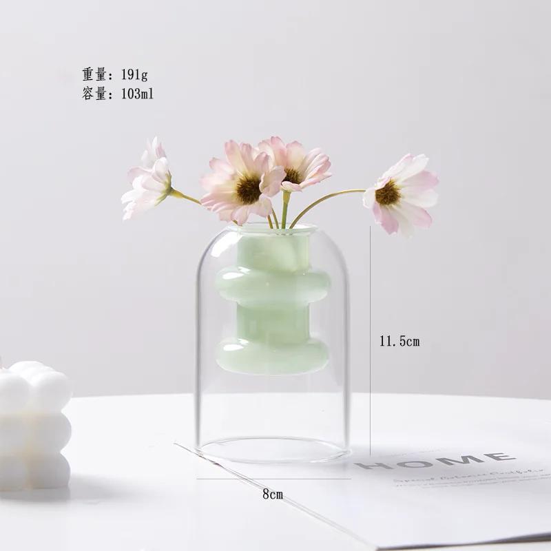 Colorful Double-layer Glass Vase Artistic Aromatherapy Bottle Transparent Hydroponic Dried Flower Vase Restaurant Desktop Decor
