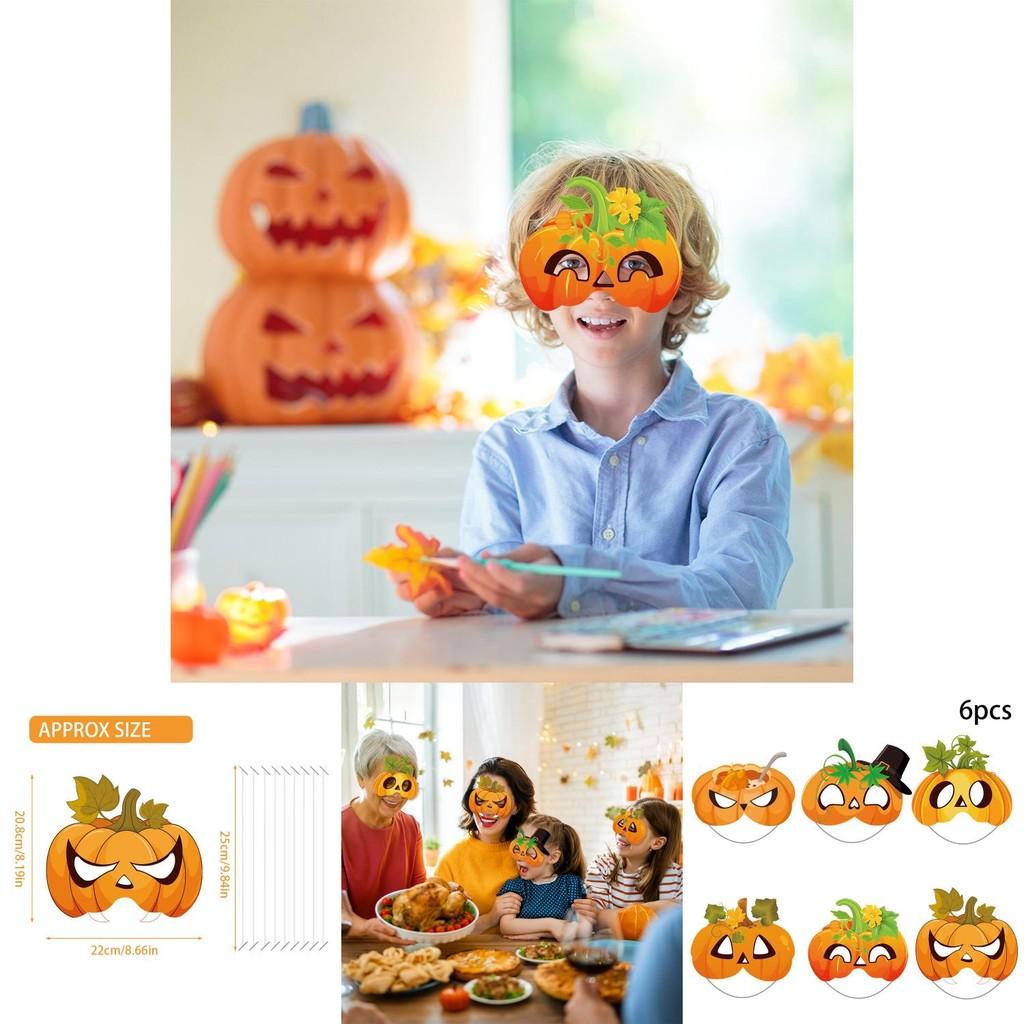 Pumpkin Face Mask Party Decor For Thanksgiving Celebration With Paper Materials 6pcs Set