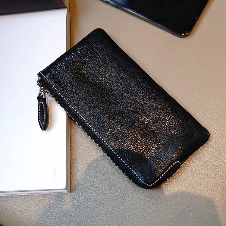 2025 Korean Style Women's Ultra-thin Minimalist Long Leather Wallet with Zipper Coin Purse and Phone Holder